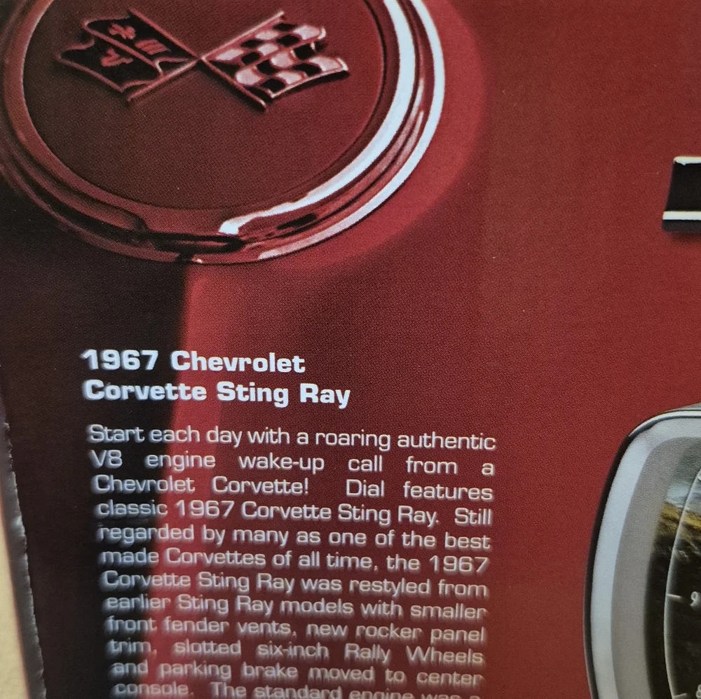 CHEVROLET CORVETTE STING RAY CLOCK New In Box. By Mark Feldstein